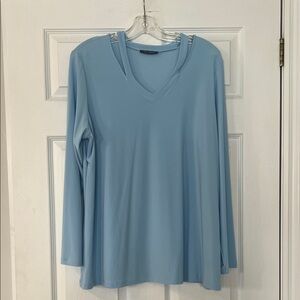 Stylish Sky Blue V-Neck Long Sleeve Top